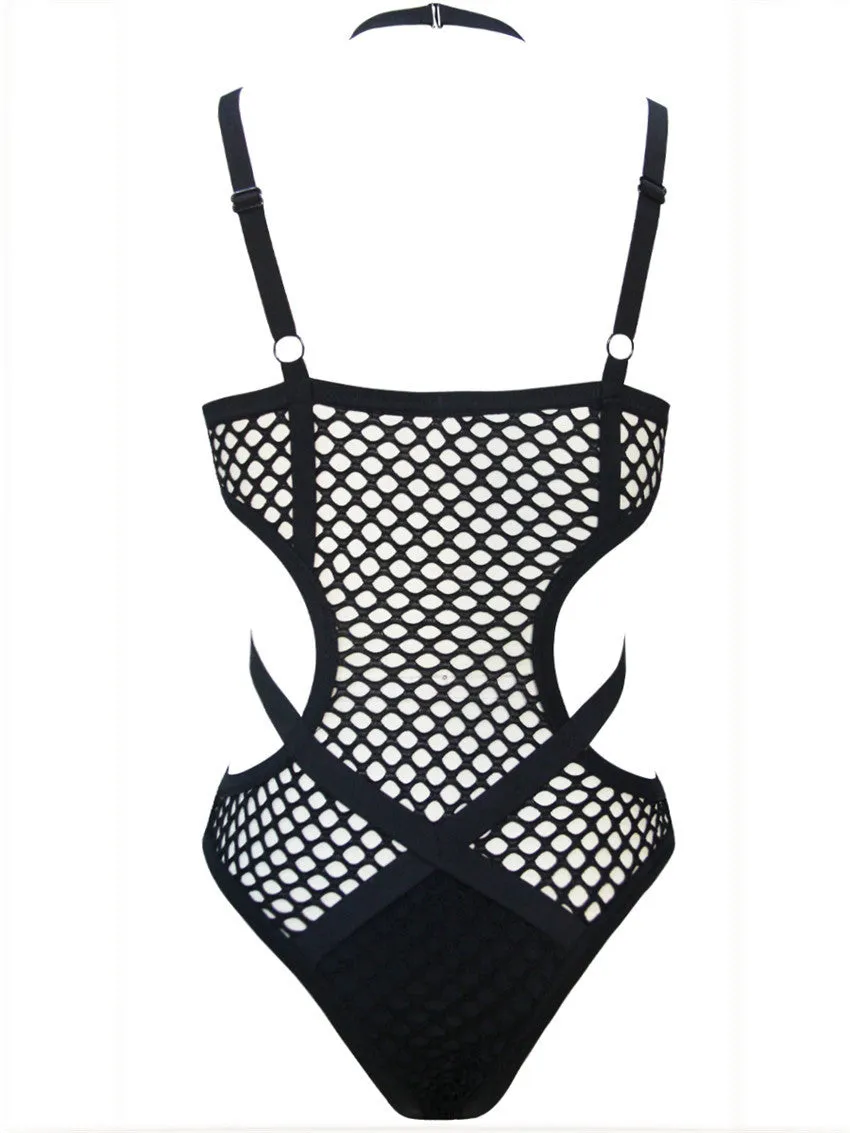 'Dragula' Black Gothic Fishnet Harness Bodysuit