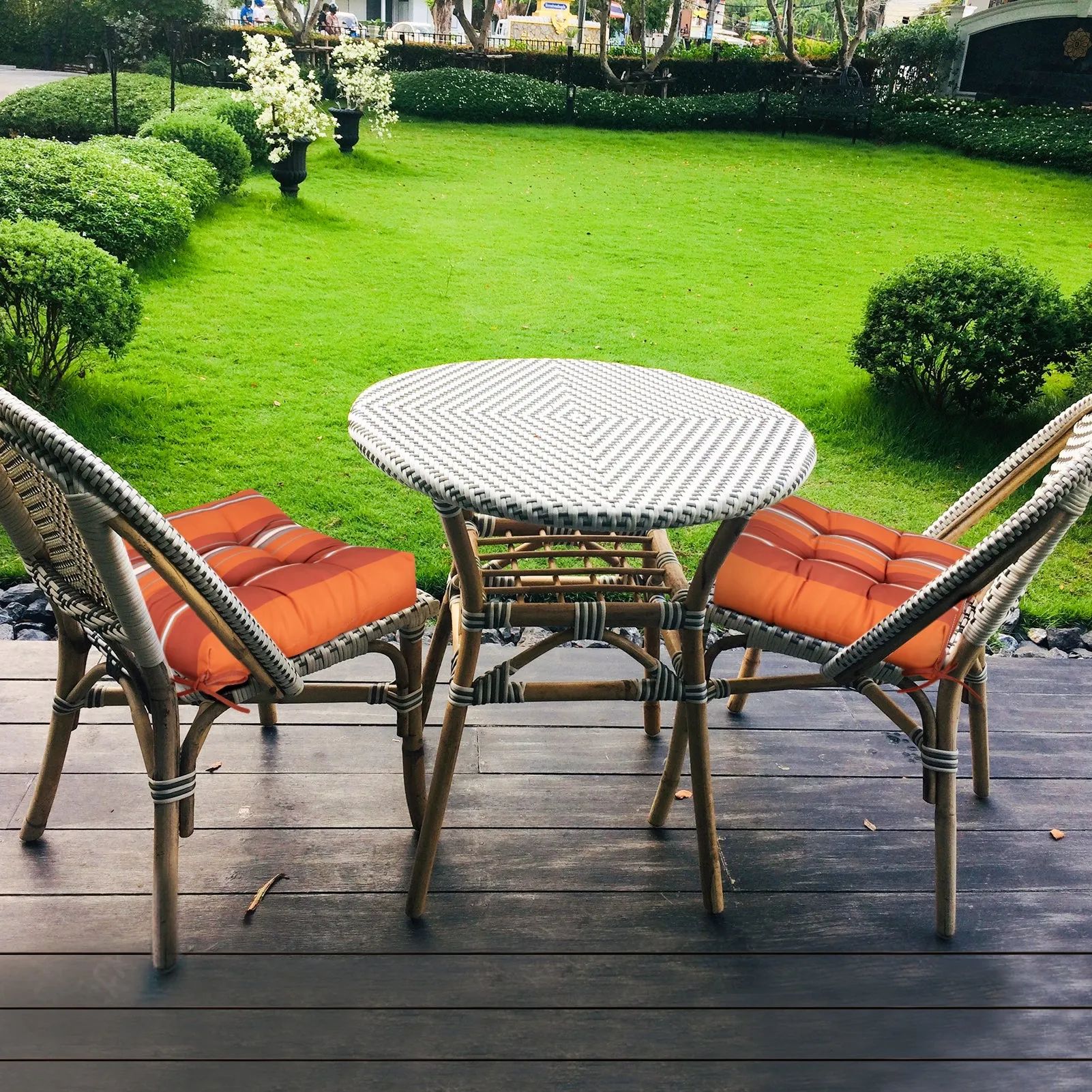 EAGLE PEAK Outdoor/Indoor Tufted Stripe Seat Patio Cushions (Square Back Edge), 19" x 19'' x 4'' , 2 Pack