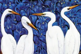 Egrets and Irises in Blue