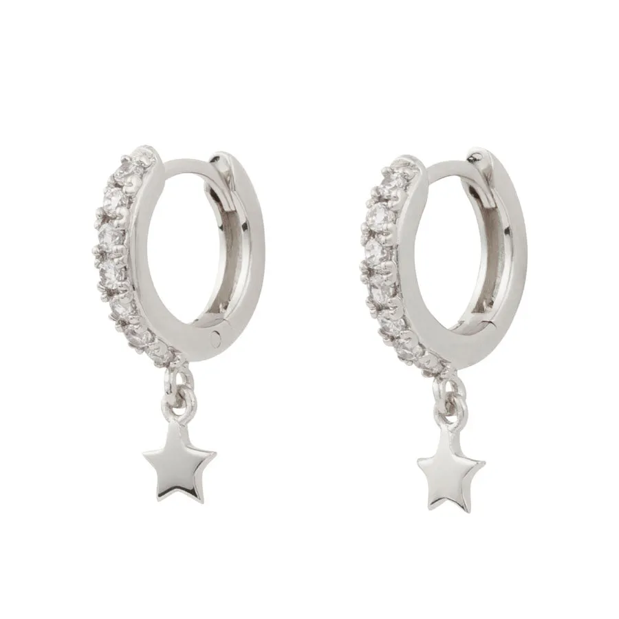 Falling Star Pave Silver 7mm Baby Huggie Earrings