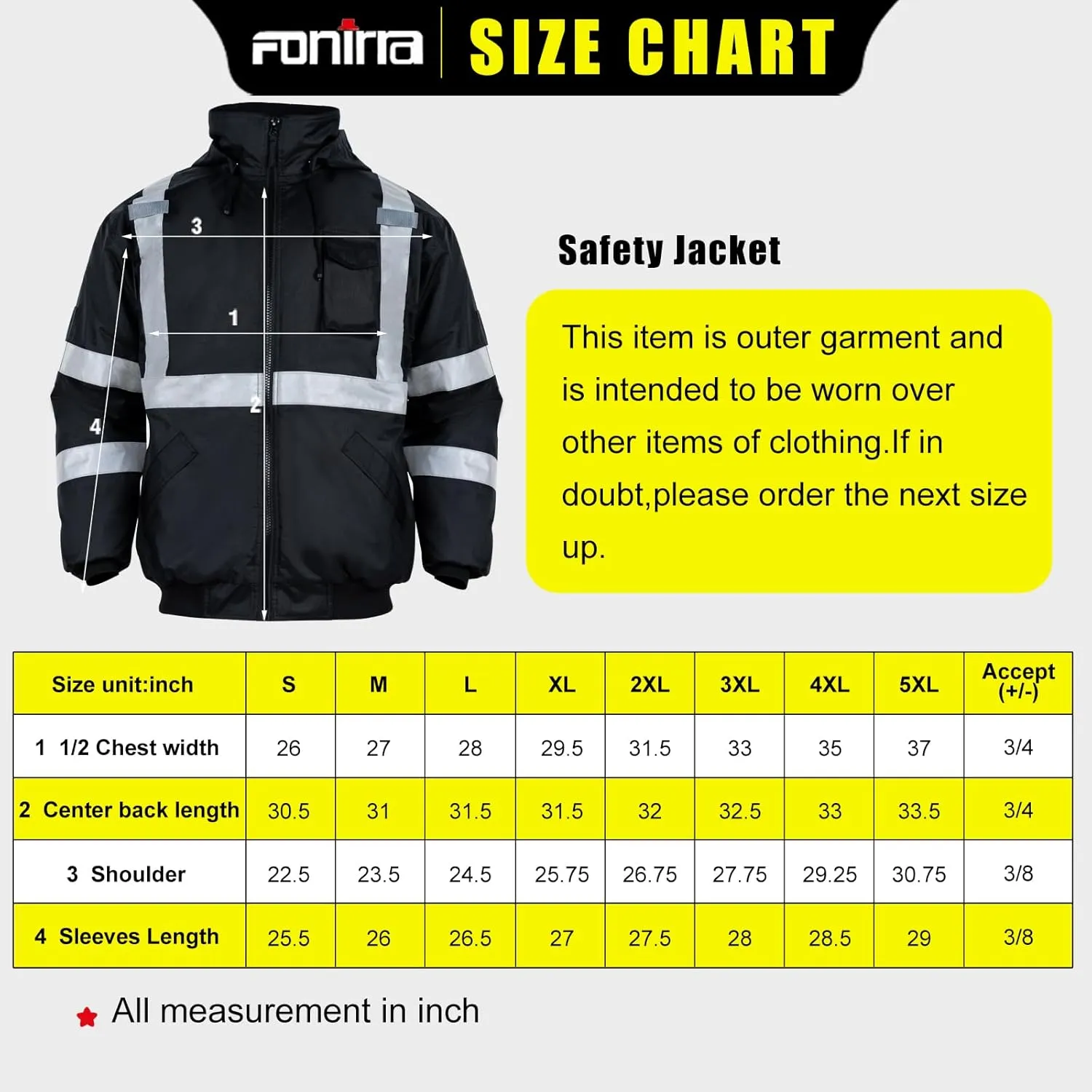 FONIRRA High Visibility Safety Bomber Jackets with Fleece Liner,ANSI Class 2 Reflective Waterproof Jacket for Men