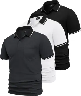 GEEK LIGHTING 3 Pack Mens Polo Shirts Short Sleeve Athletic Polo for Men Casual Moisture Wicking T-Shirts with Pocket