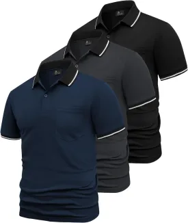 GEEK LIGHTING 3 Pack Mens Polo Shirts Short Sleeve Athletic Polo for Men Casual Moisture Wicking T-Shirts with Pocket