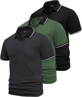 GEEK LIGHTING 3 Pack Mens Polo Shirts Short Sleeve Athletic Polo for Men Casual Moisture Wicking T-Shirts with Pocket