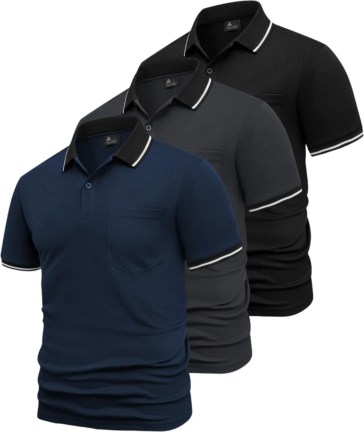 GEEK LIGHTING 3 Pack Mens Polo Shirts Short Sleeve Athletic Polo for Men Casual Moisture Wicking T-Shirts with Pocket