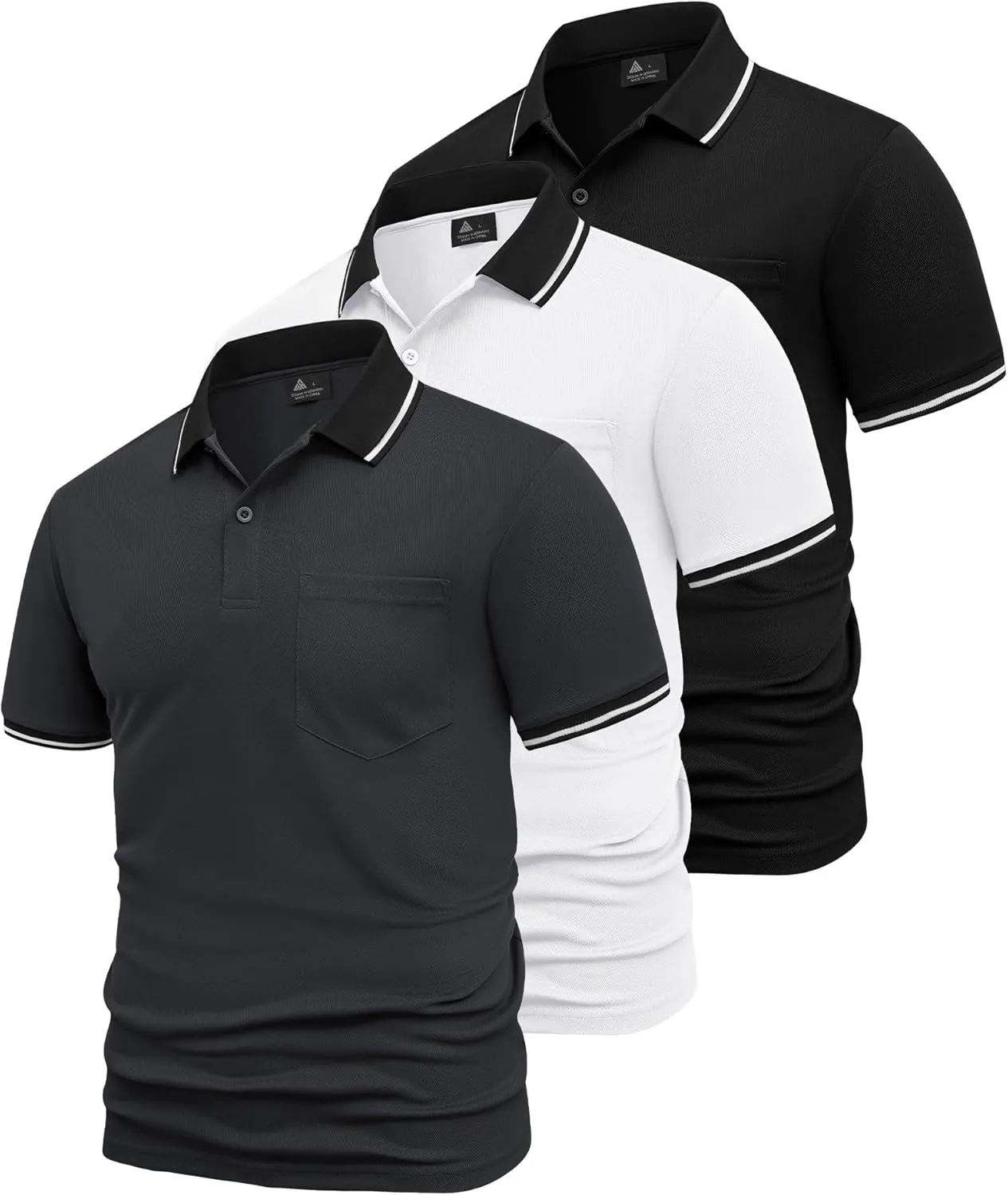GEEK LIGHTING 3 Pack Mens Polo Shirts Short Sleeve Athletic Polo for Men Casual Moisture Wicking T-Shirts with Pocket