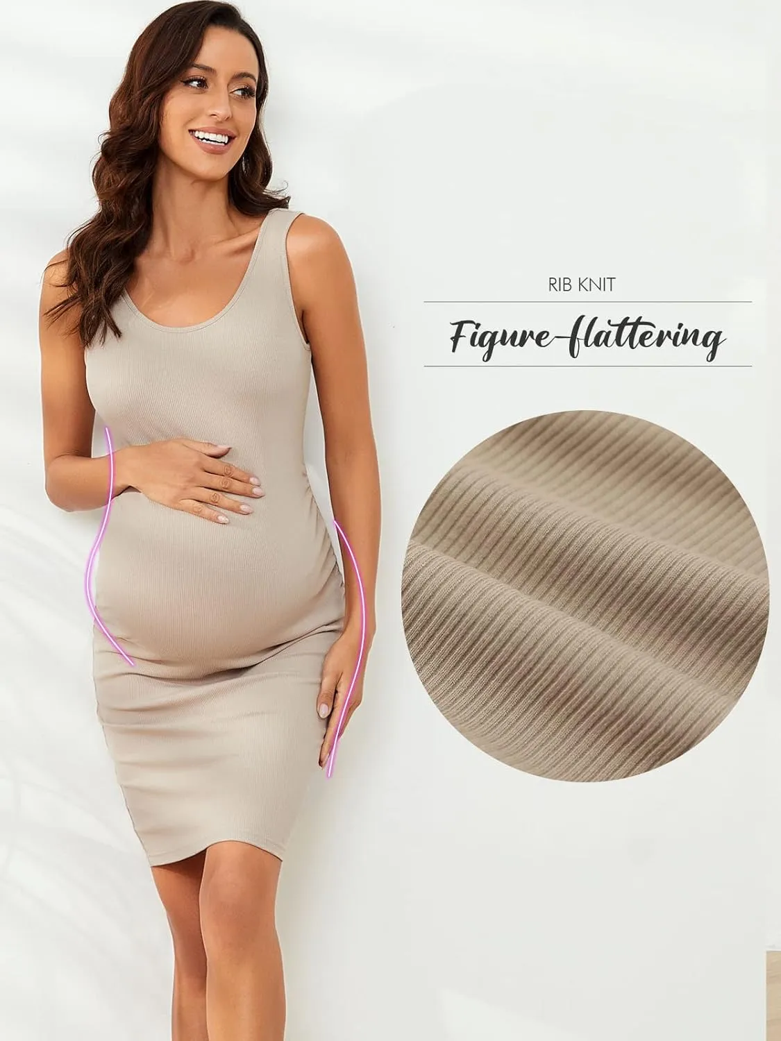 Glampunch Womens Maternity Sleeveless Dress Rib Knit Bodycon Pregnancy Tank Dresses for Daily Wearing or Baby Shower
