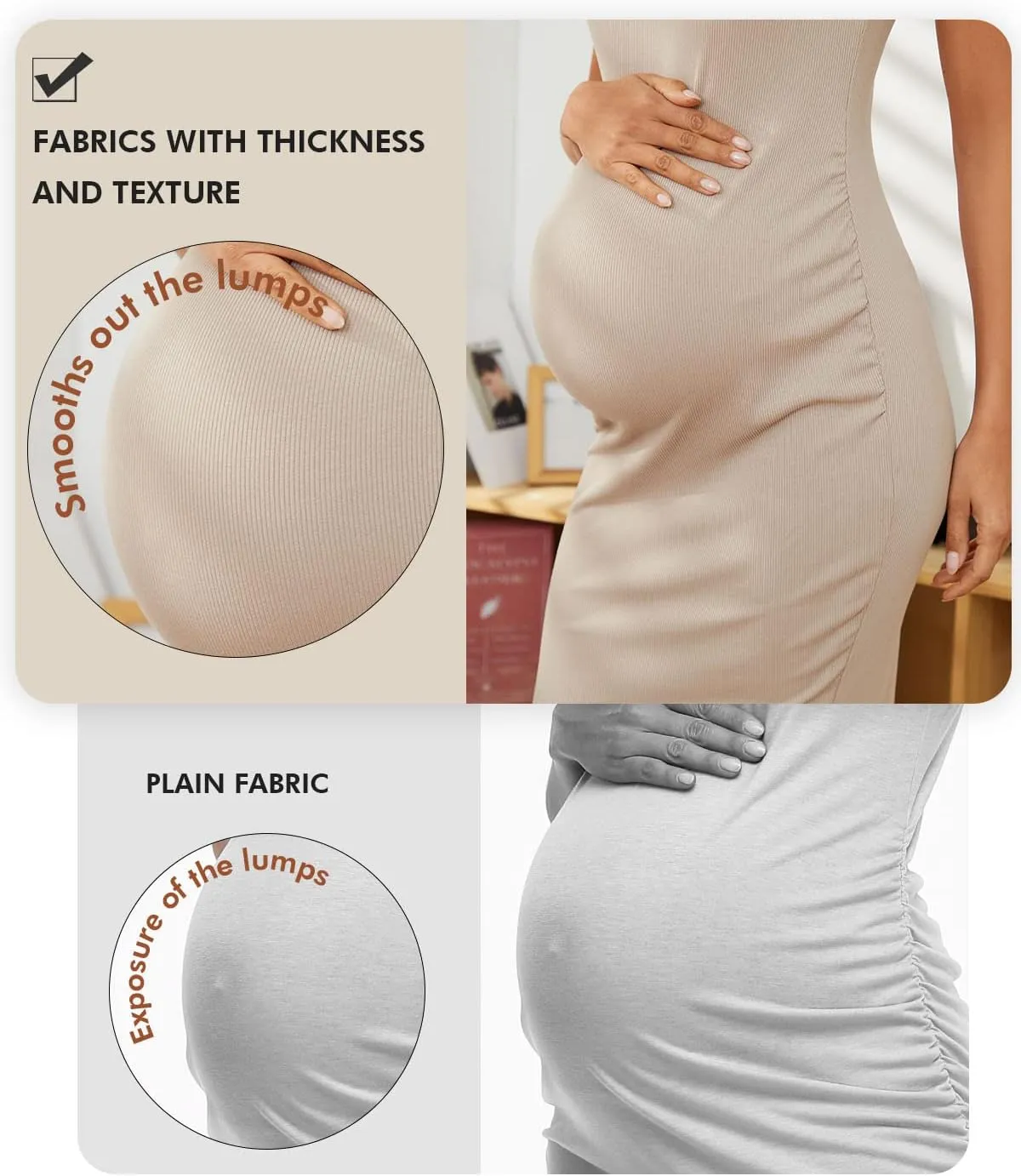 Glampunch Womens Maternity Sleeveless Dress Rib Knit Bodycon Pregnancy Tank Dresses for Daily Wearing or Baby Shower