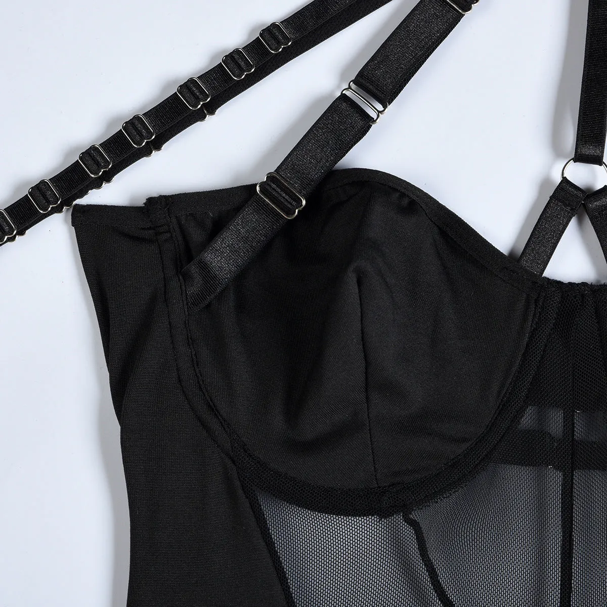 'Guiding Light' Black Alt Goth Bodysuit Suspender Set