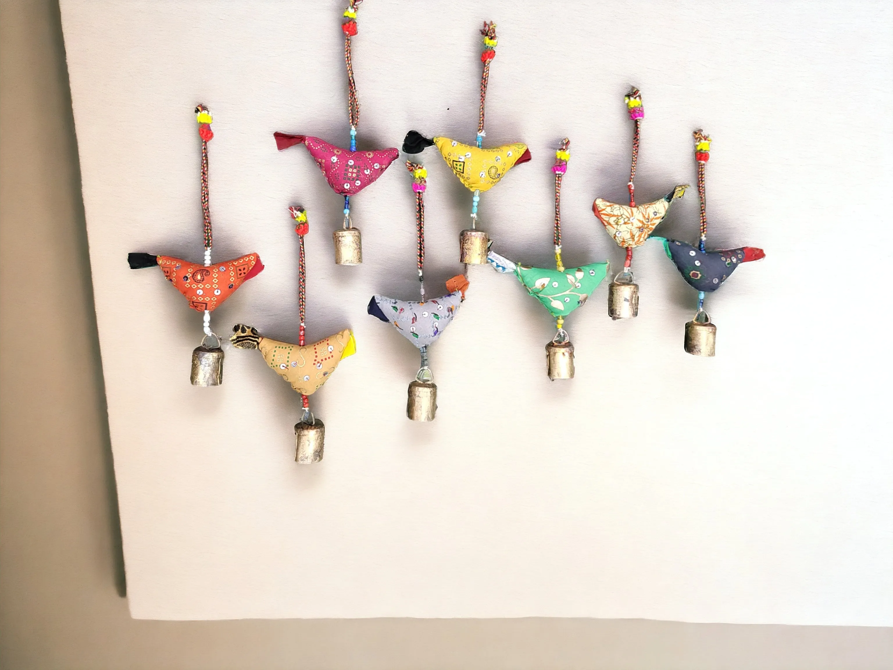 Handmade Cotton Tota Bird Bell , Cotton Stuffed Small Bird with Beads Bell Prosperity Hens Wholesale Lot