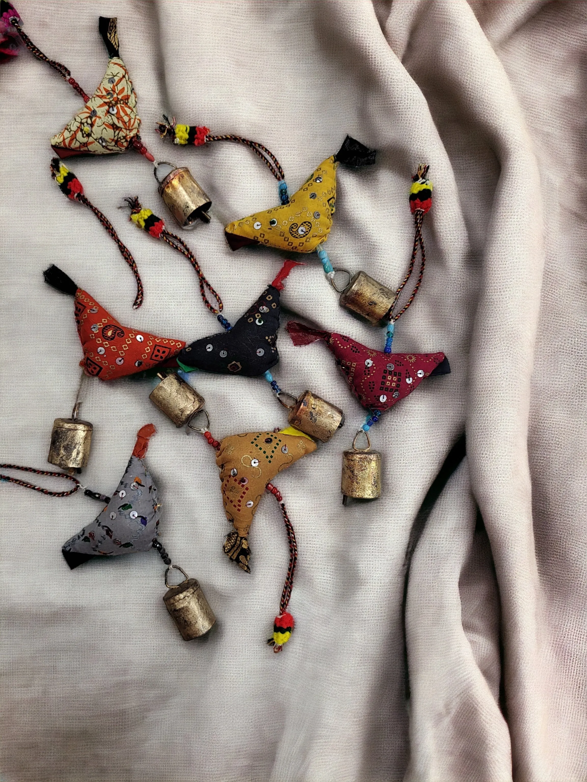 Handmade Cotton Tota Bird Bell , Cotton Stuffed Small Bird with Beads Bell Prosperity Hens Wholesale Lot