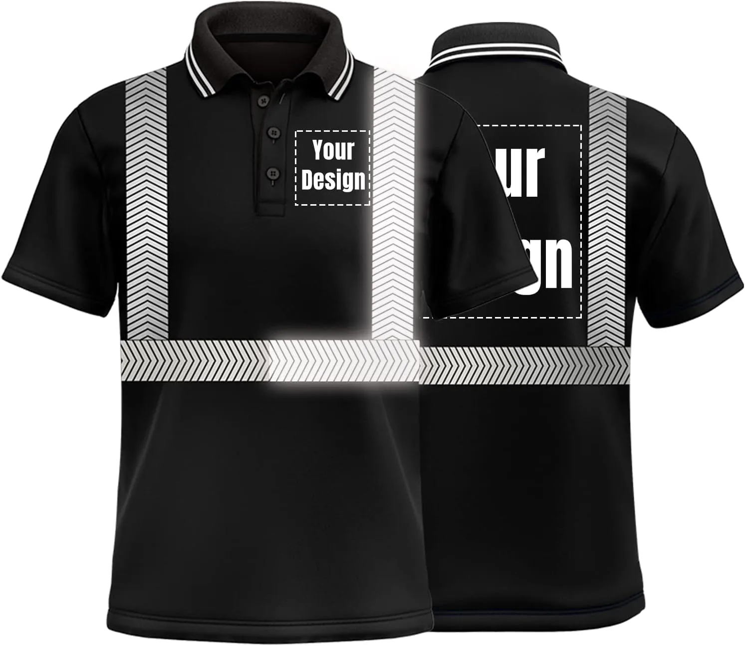 Hi Vis Safety Polo Shirt Custom Your Logo Short Sleeve T-Shirts with Reflective Strips