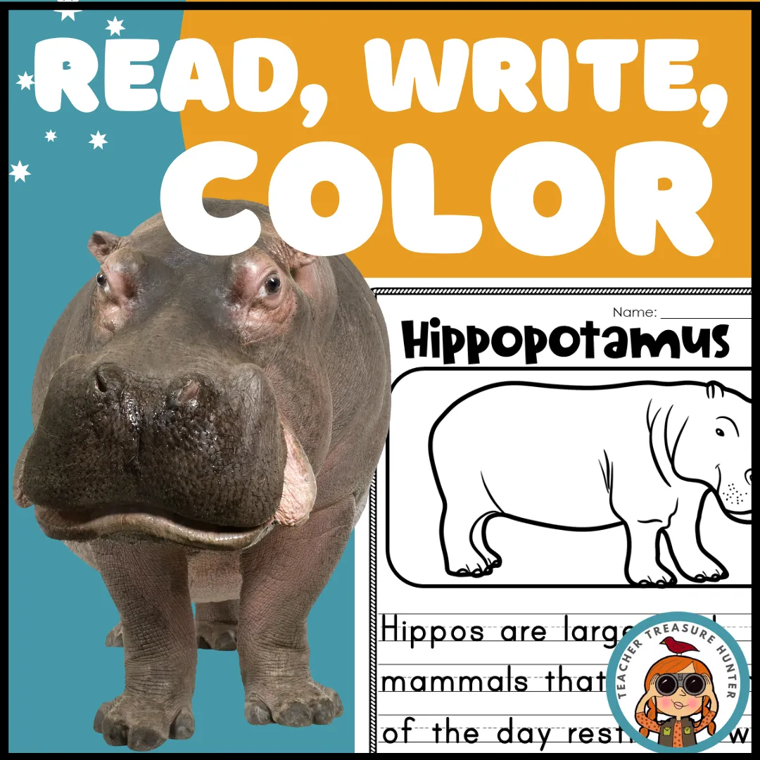 Hippo African Savanna habitat Hippopotamus Facts Read Write Color activity