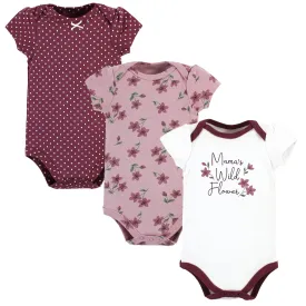 Hudson Baby Cotton Bodysuits, Plum Wildflower 3 Pack