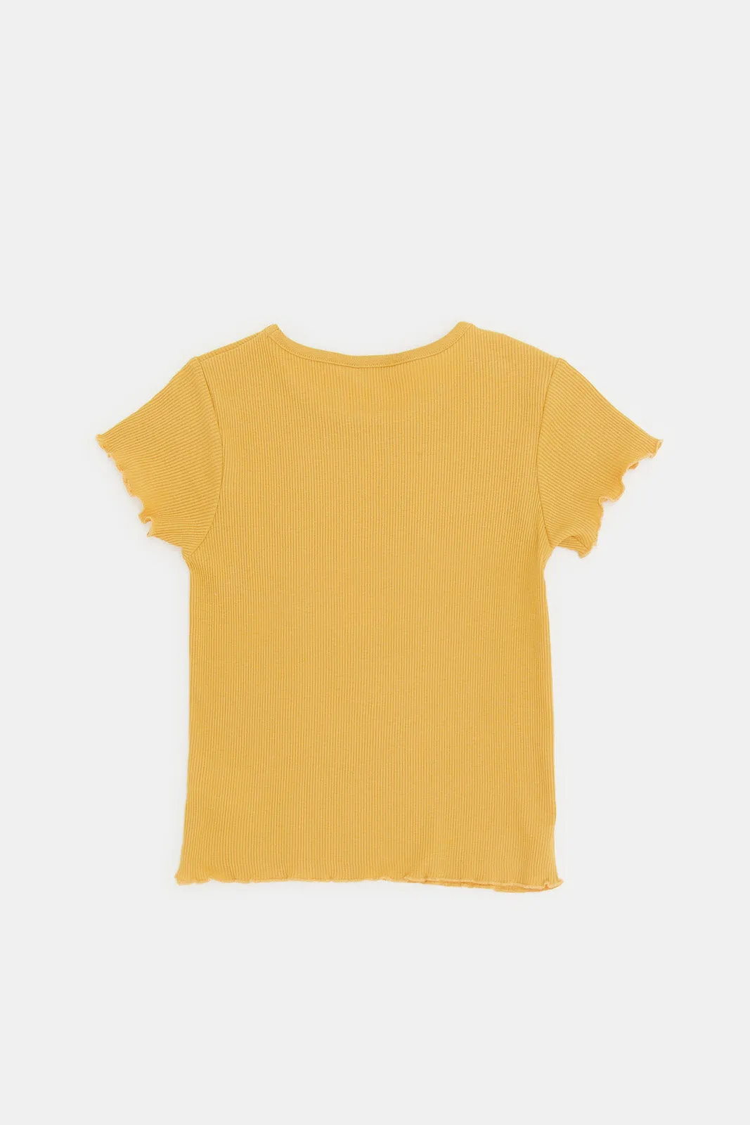 Infant Girls Mustard Solid Ribbed T-Shirt