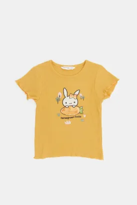 Infant Girls Mustard Solid Ribbed T-Shirt