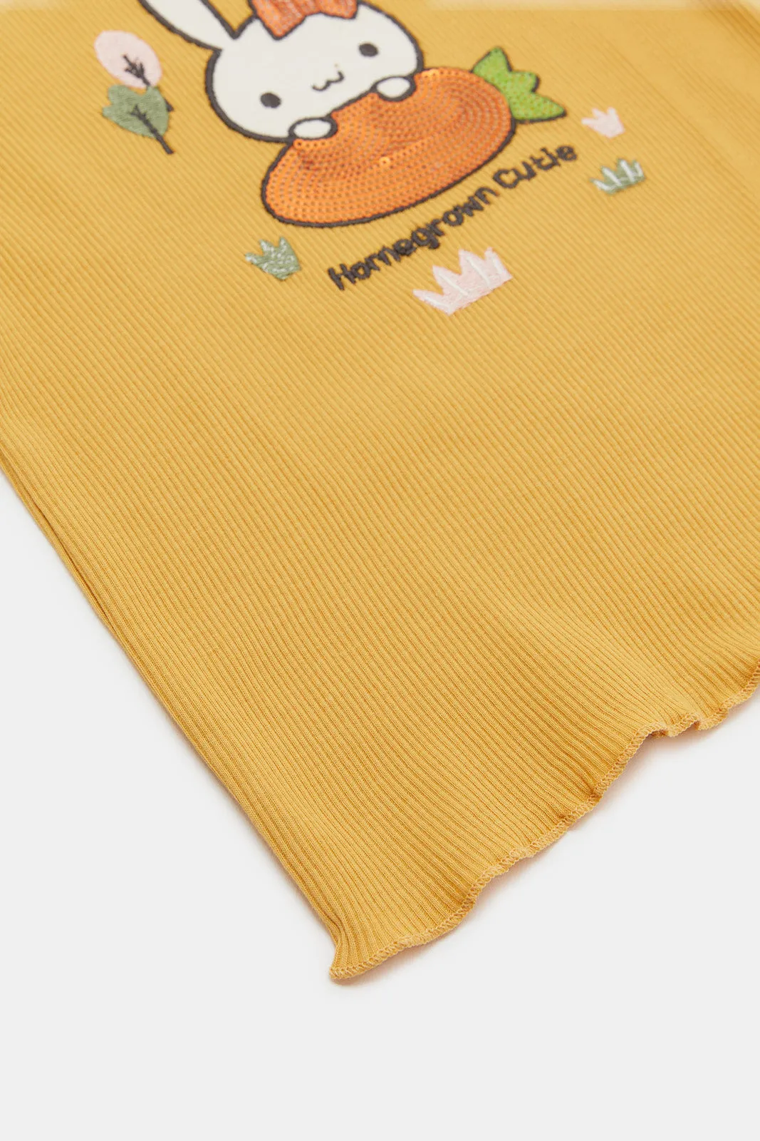 Infant Girls Mustard Solid Ribbed T-Shirt