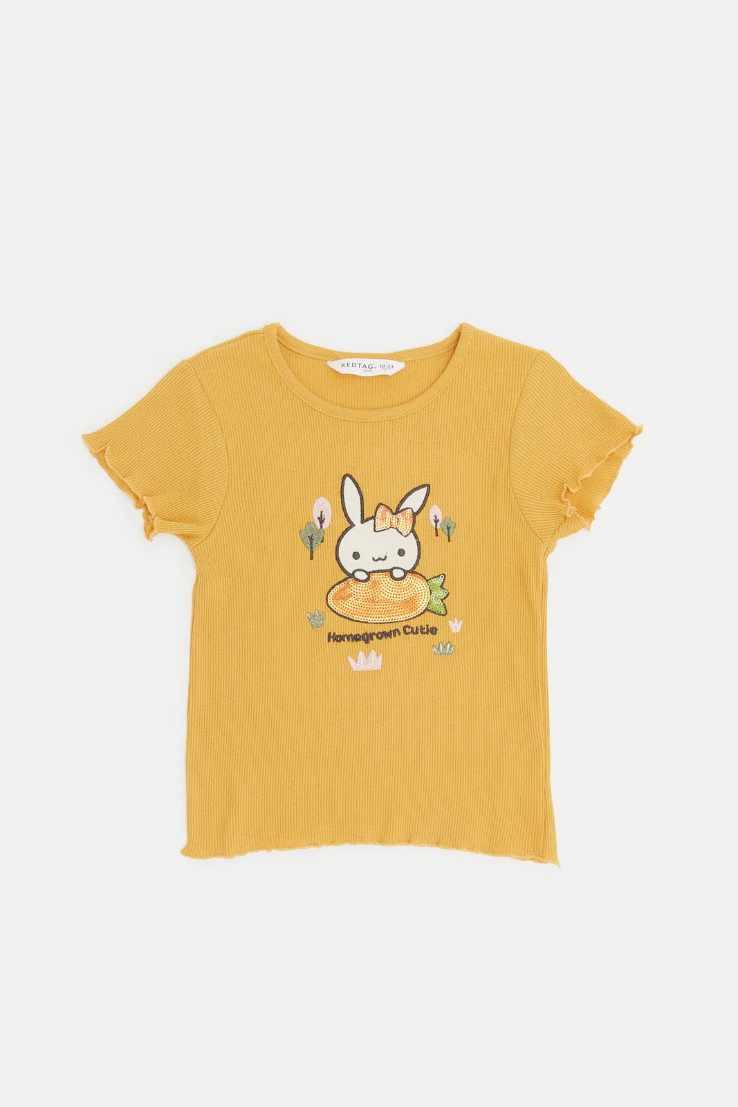 Infant Girls Mustard Solid Ribbed T-Shirt