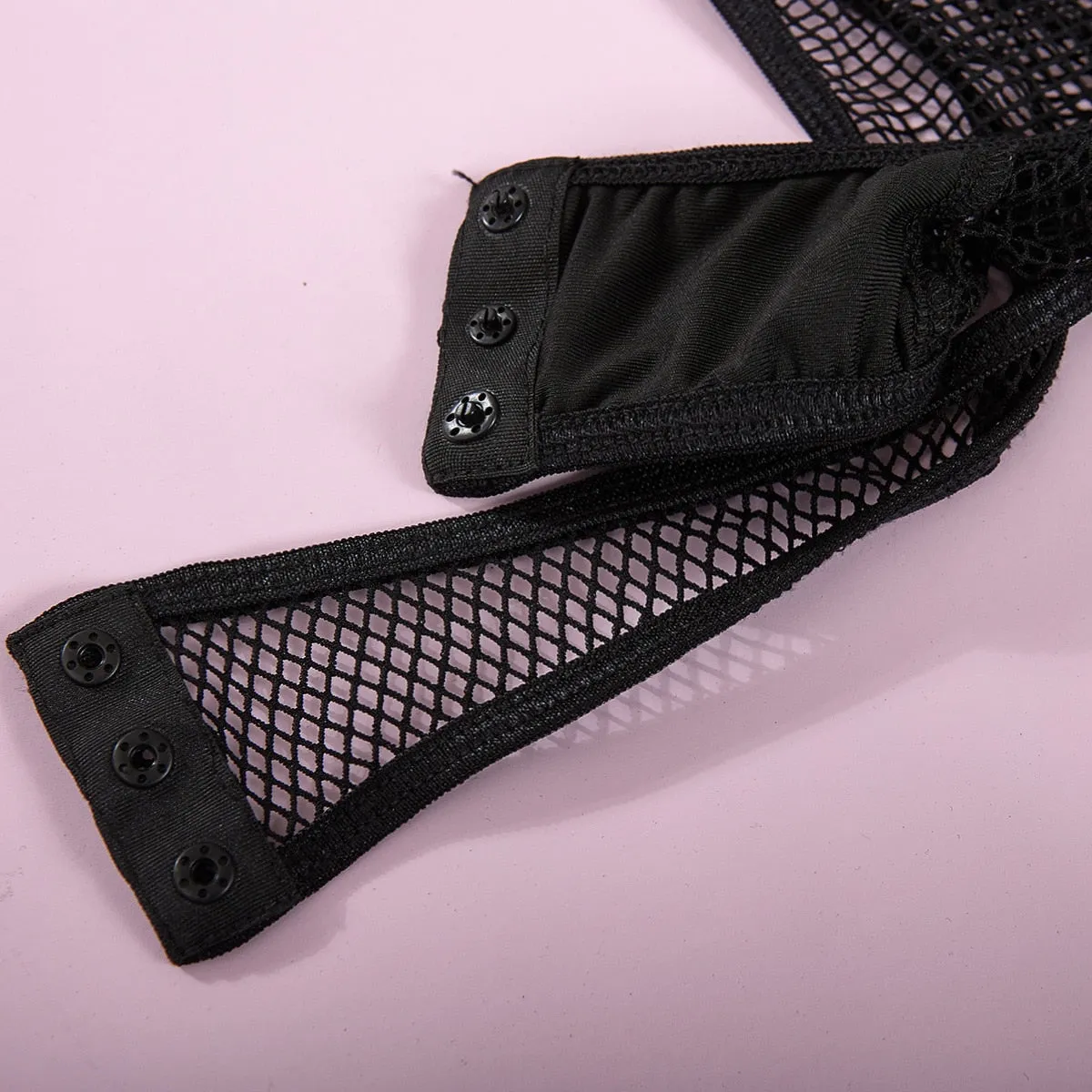 'Into The Night' Black Goth Alt Latex Bodysuit WIth Mesh Collar