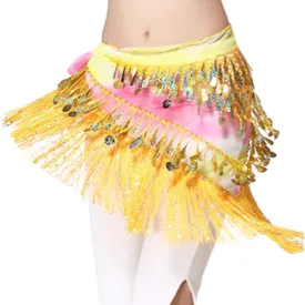 Lauthen.S Belly Dance Hip Scarf with Tassels Sequins, Triangle Coins Wrap Skirt Music Festival Clothing