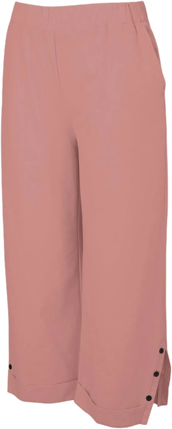 Linen Pants for Women Trendy Solid Straight Elastic Pant Long Drawstring Waist Cotton Casual Slit Plus Size Trousers