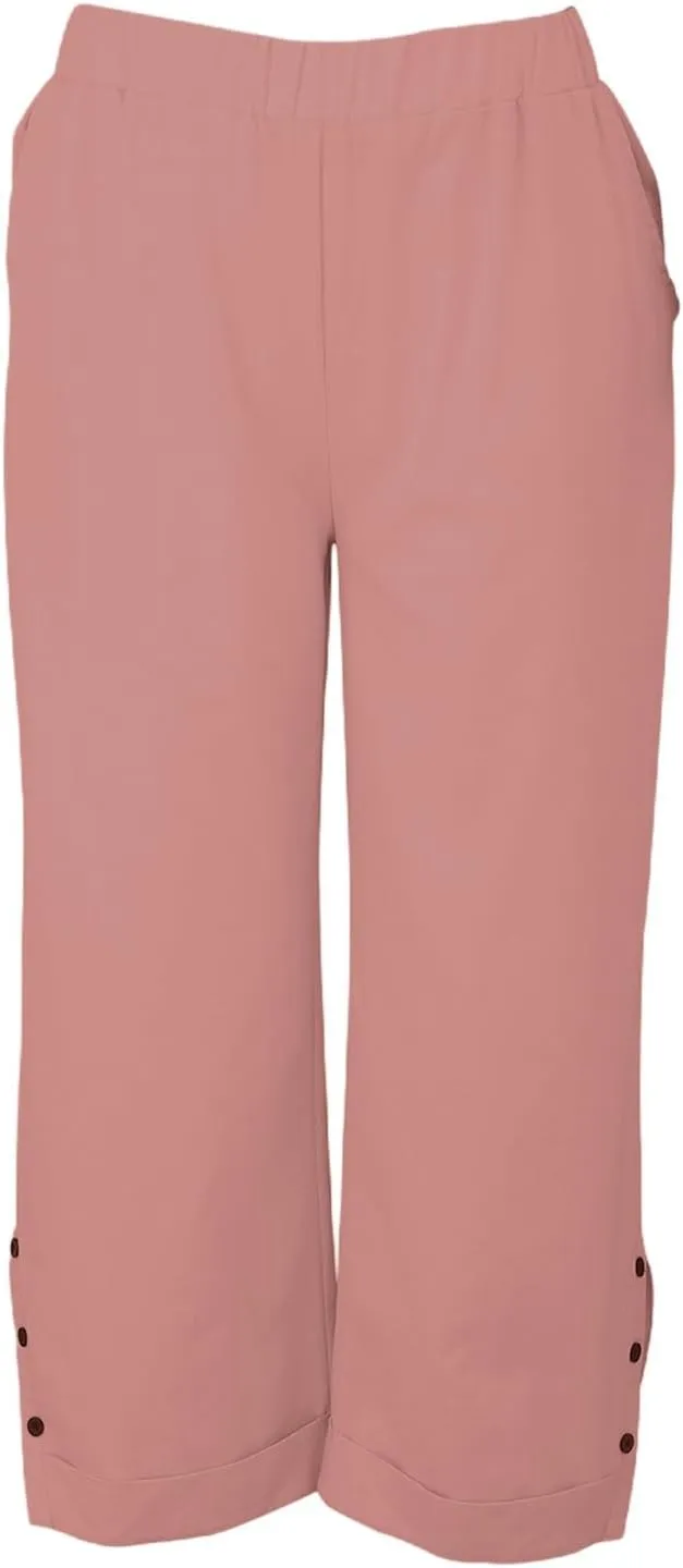 Linen Pants for Women Trendy Solid Straight Elastic Pant Long Drawstring Waist Cotton Casual Slit Plus Size Trousers