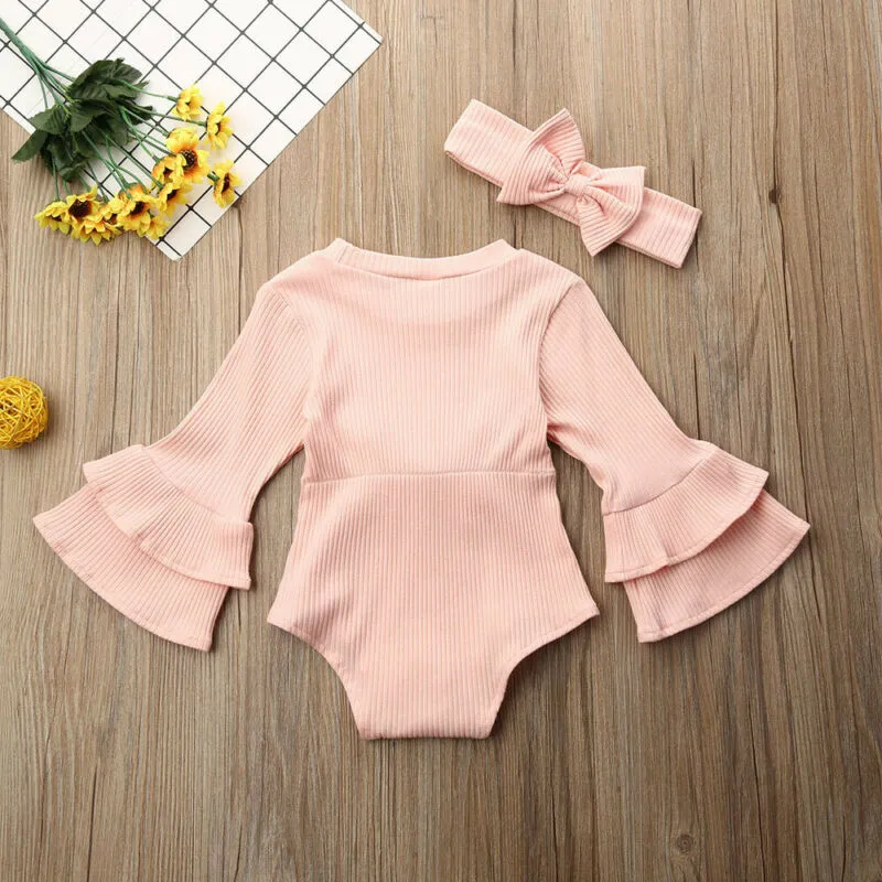 Long Sleeve Ruffle Top w/Headband, 0-18m