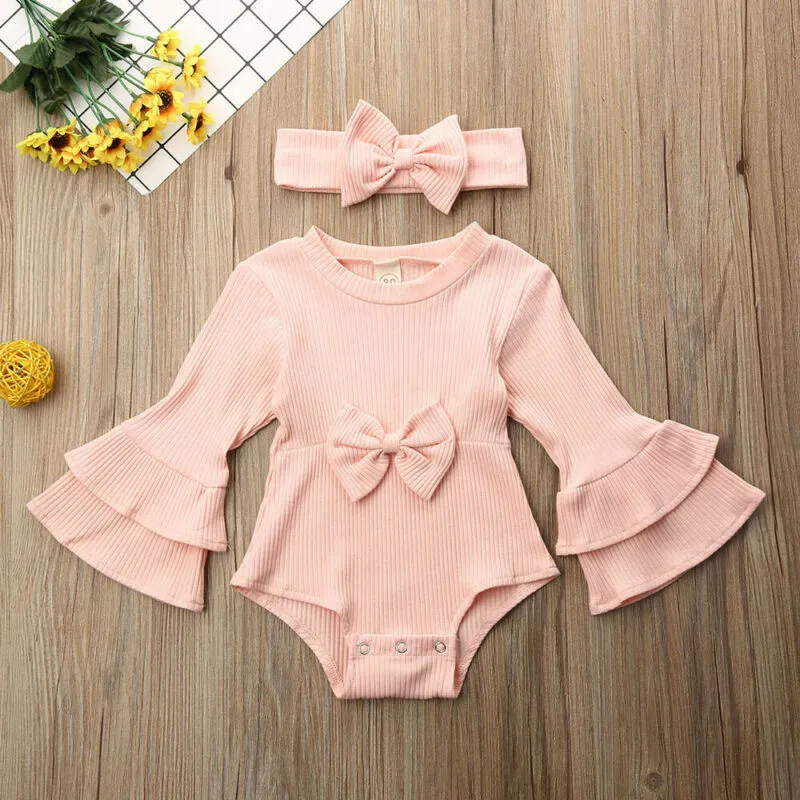 Long Sleeve Ruffle Top w/Headband, 0-18m