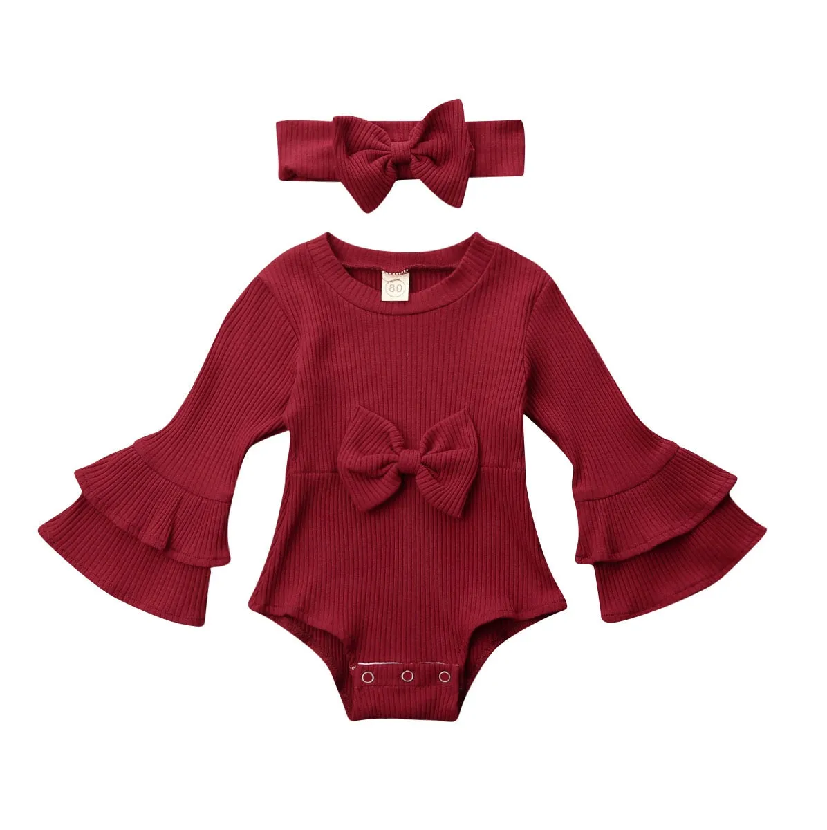Long Sleeve Ruffle Top w/Headband, 0-18m