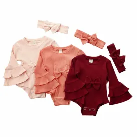 Long Sleeve Ruffle Top w/Headband, 0-18m