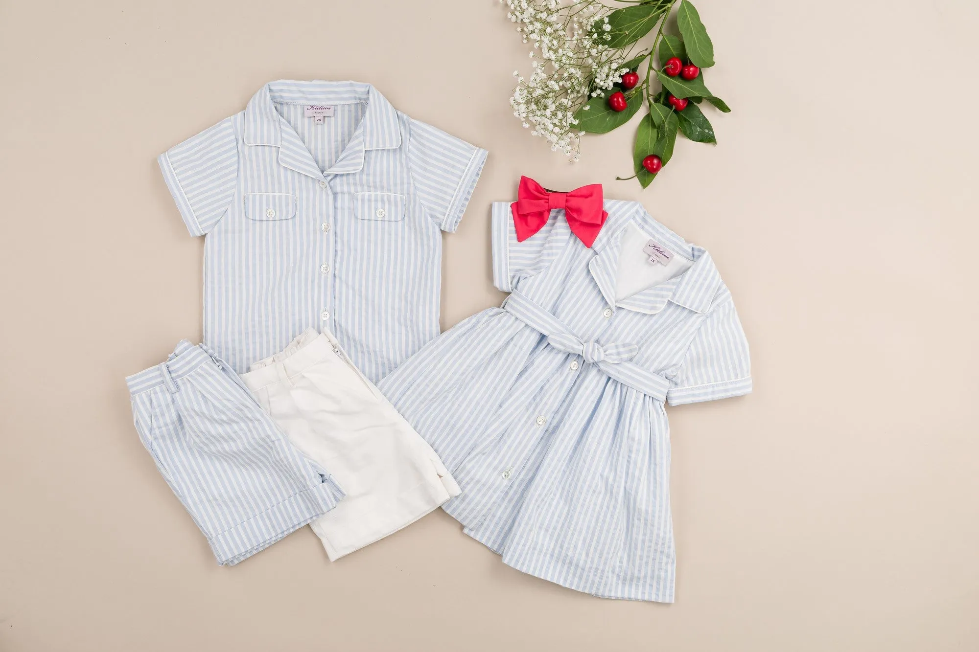 Lupin Boy Shirt with Lapel Collar & Short Sleeves in White Poplin