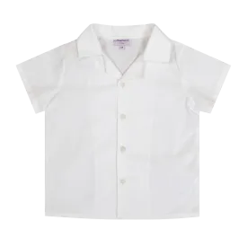 Lupin Boy Shirt with Lapel Collar & Short Sleeves in White Poplin