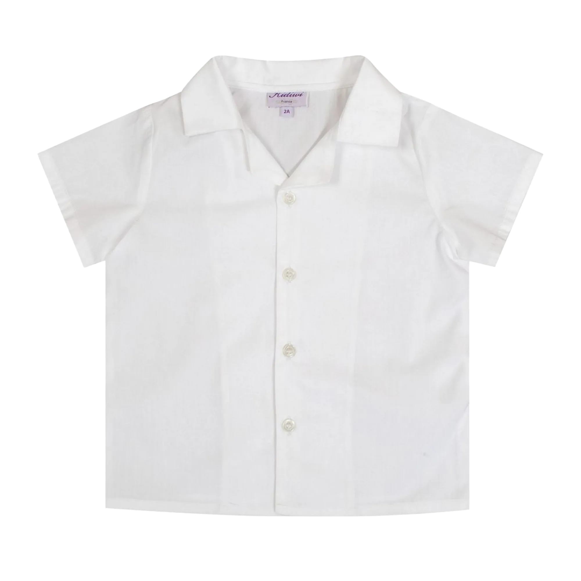 Lupin Boy Shirt with Lapel Collar & Short Sleeves in White Poplin