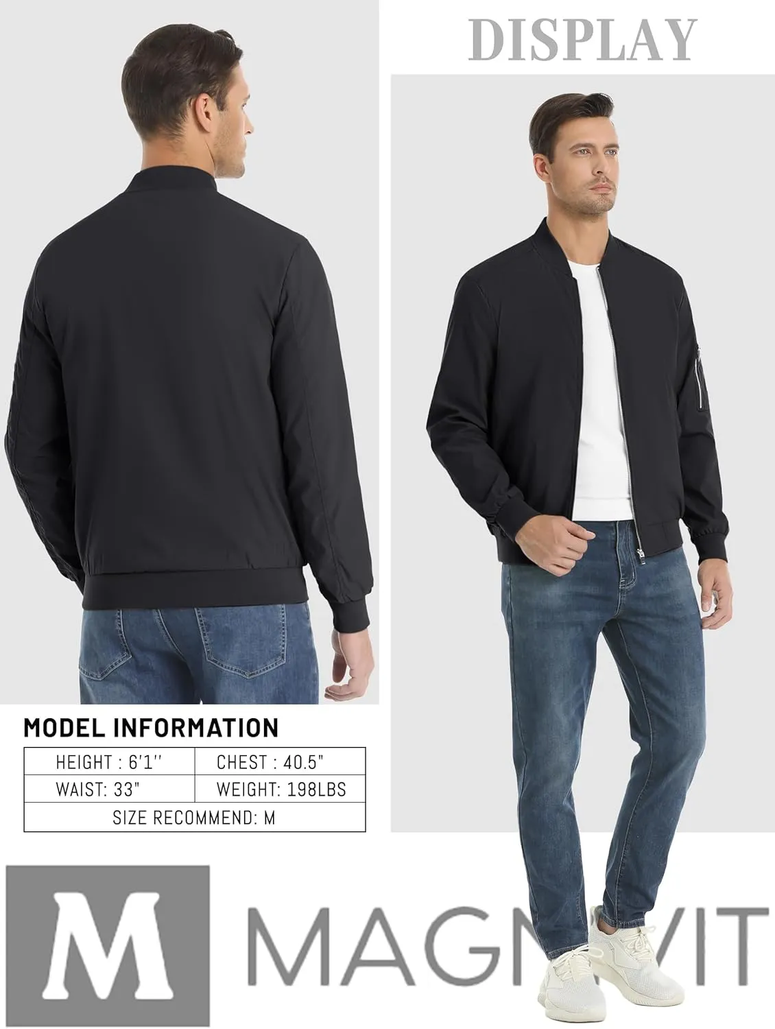 MAGNIVIT Men's Lightweight Bomber Jacket Windbreaker Casual Fall Spring Outdoor Coat