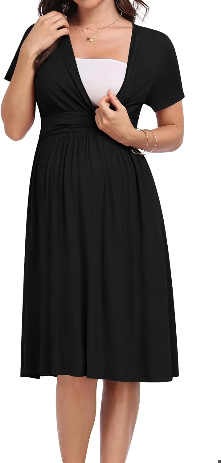 Maternity Casual Short Sleeve Party Dress Summer Wrap V Neck Baby Shower Photoshoot Pregnancy Nursing Dresses