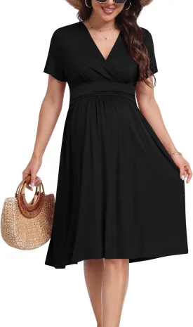 Maternity Casual Short Sleeve Party Dress Summer Wrap V Neck Baby Shower Photoshoot Pregnancy Nursing Dresses
