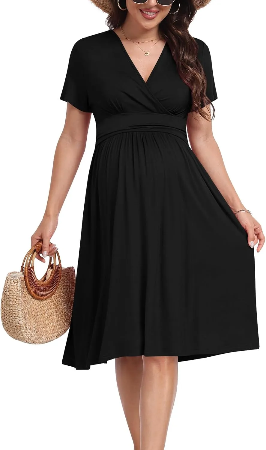Maternity Casual Short Sleeve Party Dress Summer Wrap V Neck Baby Shower Photoshoot Pregnancy Nursing Dresses