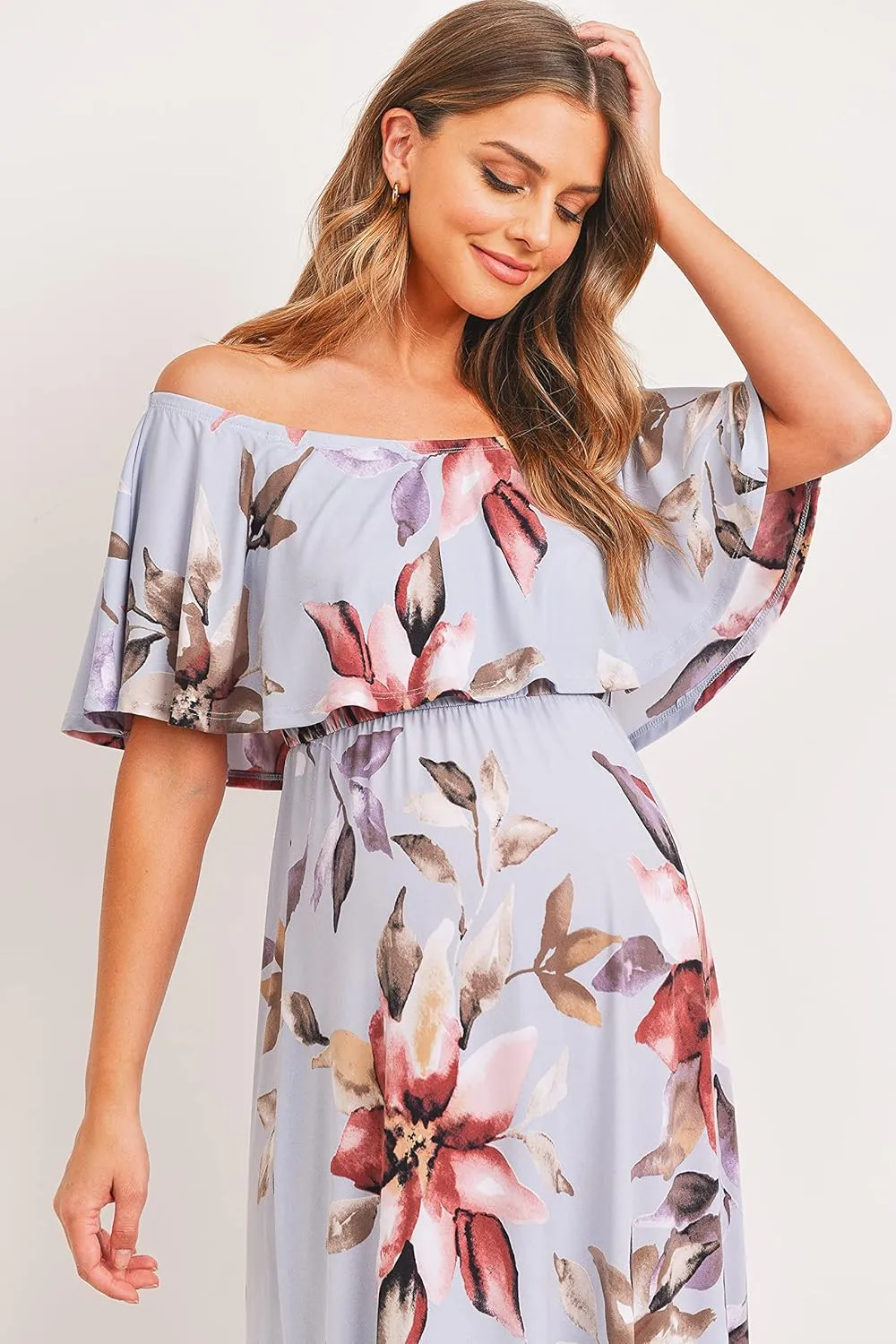 Maternity Dress Off Shoulder Maxi Pregnant Women Baby Shower Photoshoot