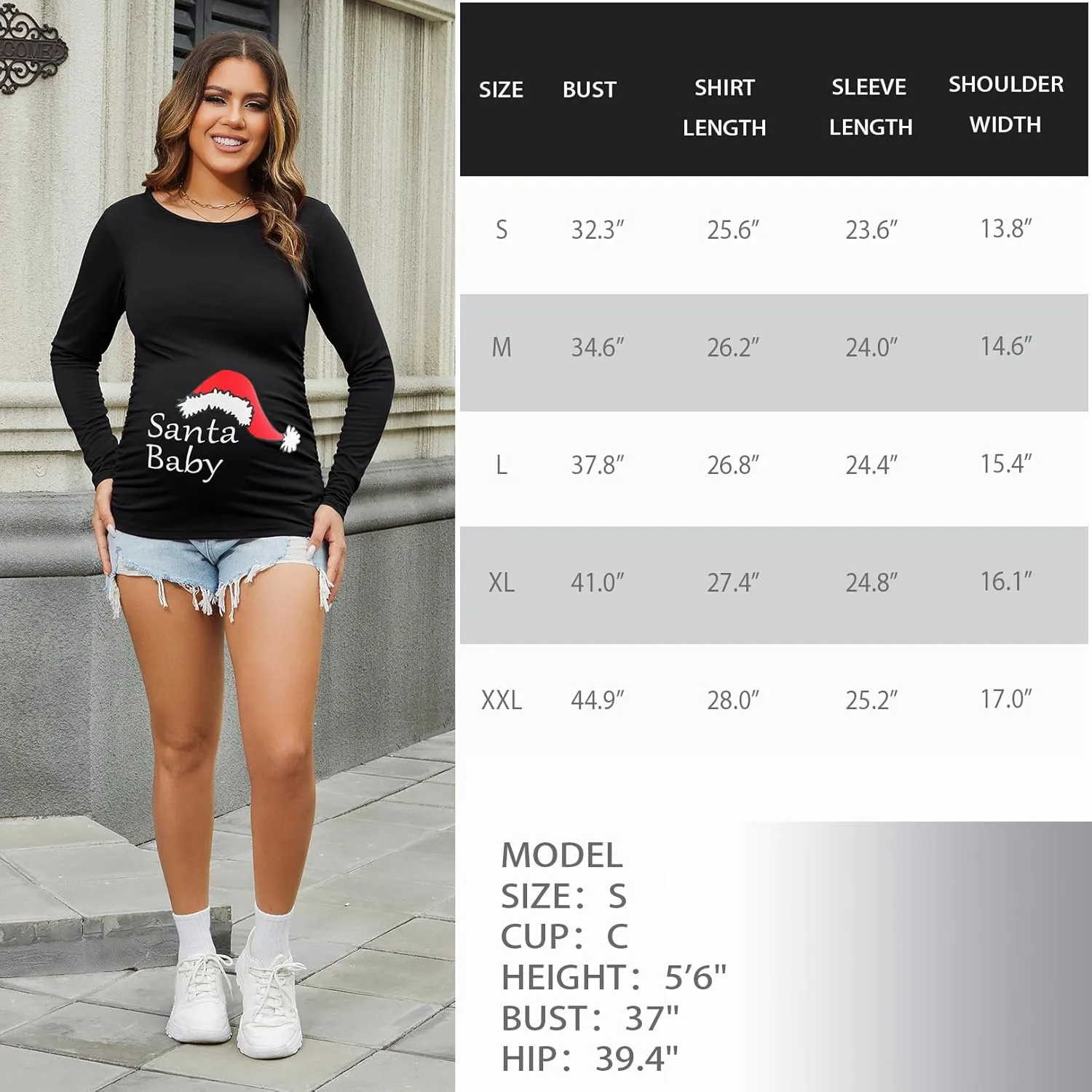 Maternity Shirt Long Sleeve Basic Top Ruch Sides Bodycon Tshirt for Pregnant Women