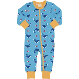 Maxomorra Dolphin Organic Cotton Long Sleeved Sleepsuit