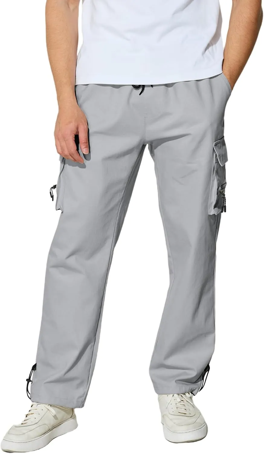 Men's Cargo Pants with Pockets Cotton Outdoor Elastic Waist Hiking Pants Casual Baggy Jogger Sweatpants