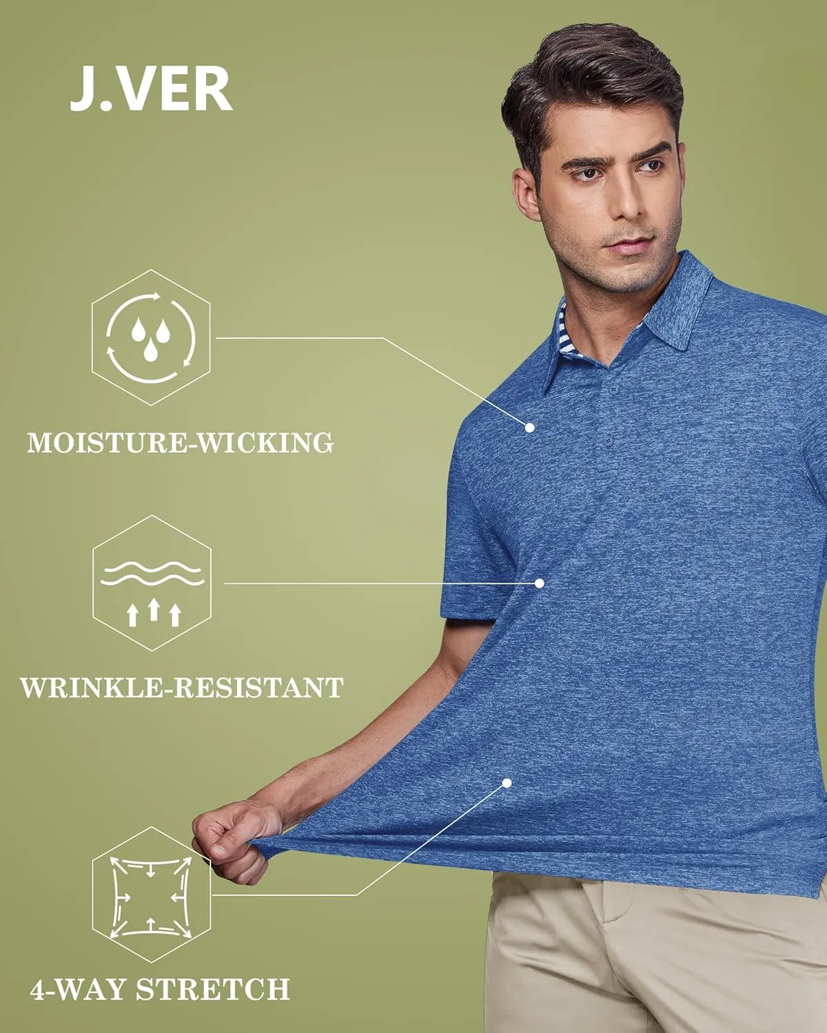 Men's Golf Polo Shirts Quick Dry Moisture Wicking Performance Stretch Short Sleeve Shirt Athletic Wrinkle-Free Summer Tops