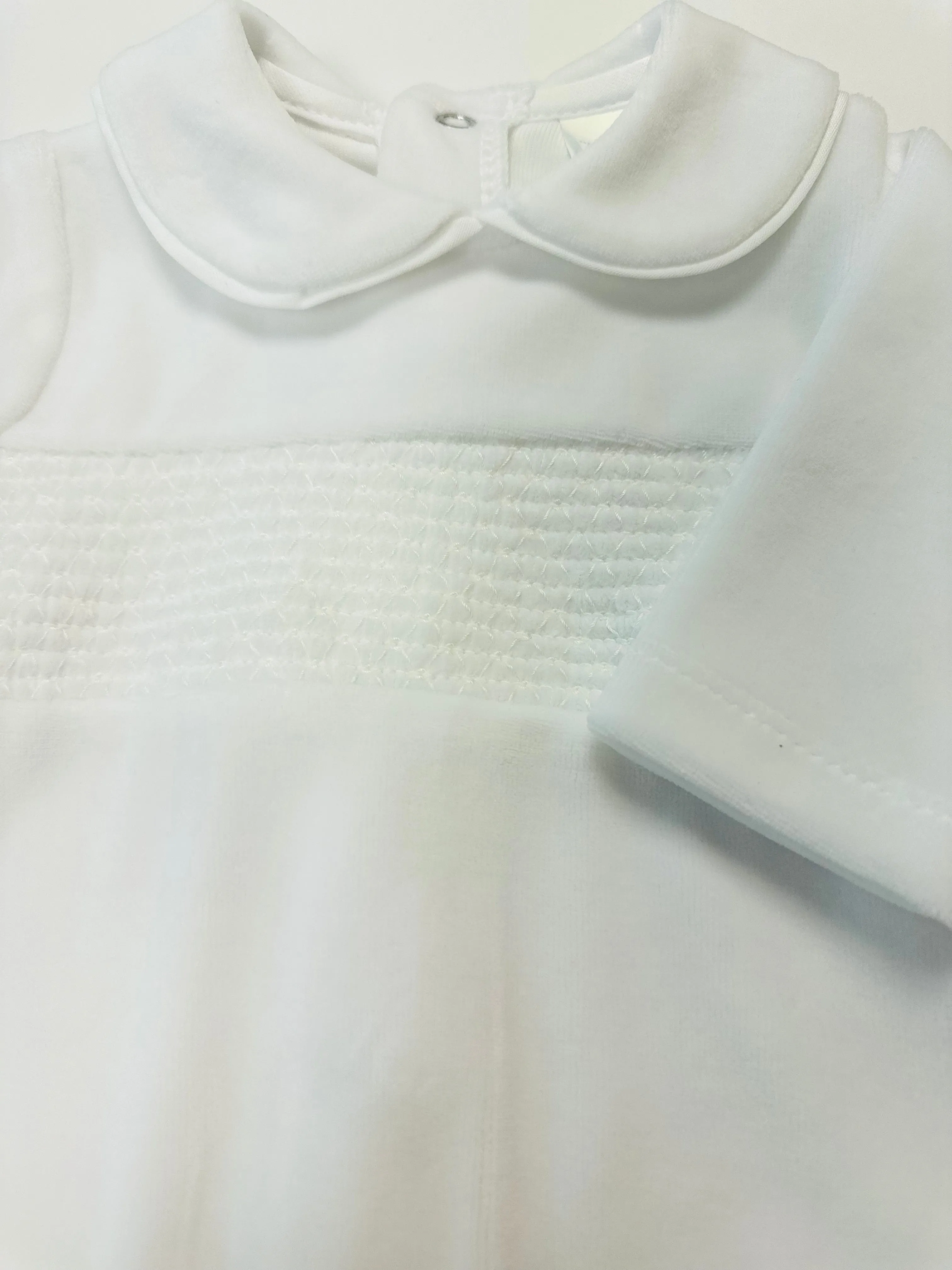 MIA BELLA Luxury Smocked Velour Baby Grow / BabyGrow / White SG68V