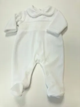 MIA BELLA Luxury Smocked Velour Baby Grow / BabyGrow / White SG68V