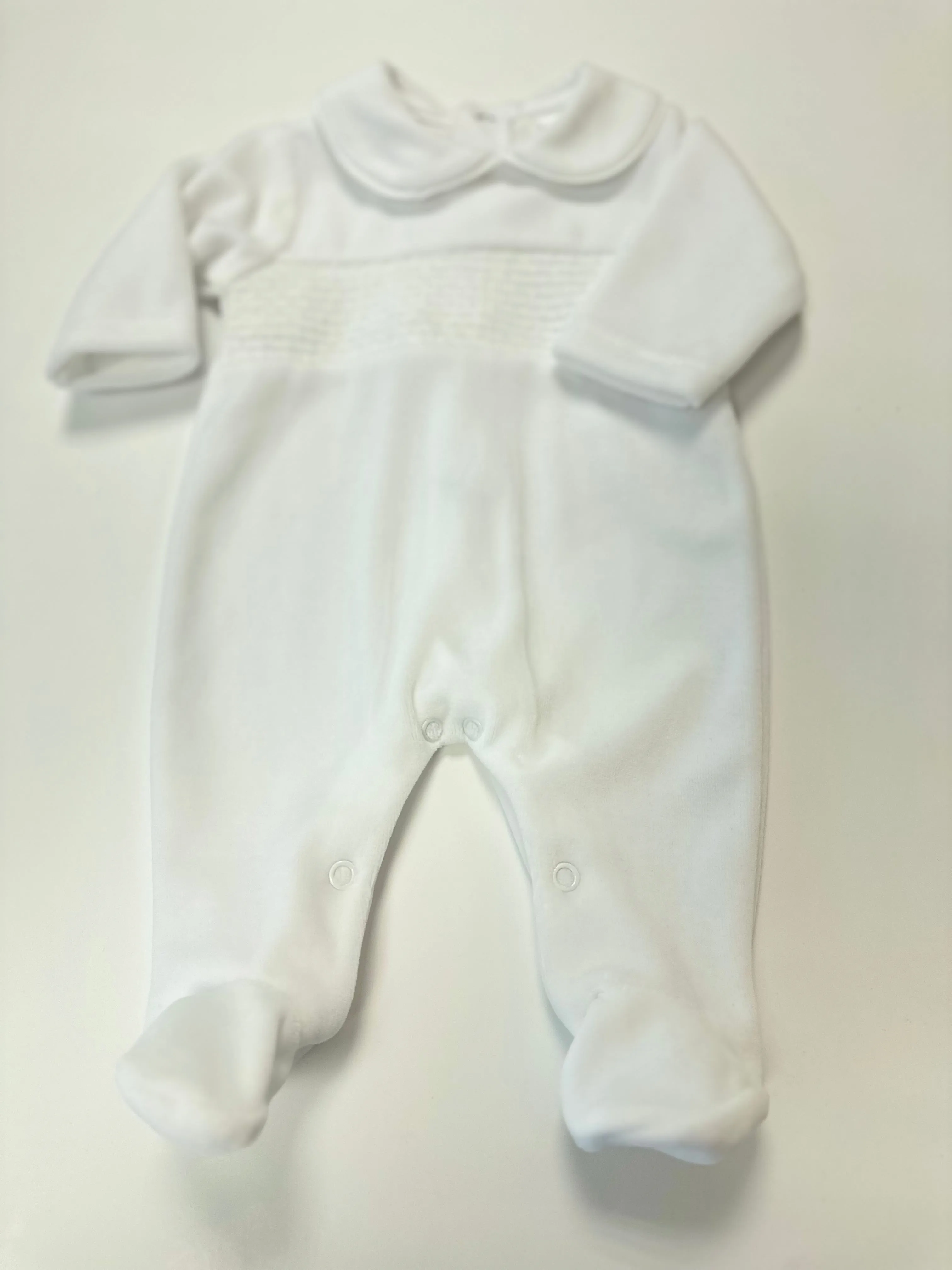 MIA BELLA Luxury Smocked Velour Baby Grow / BabyGrow / White SG68V