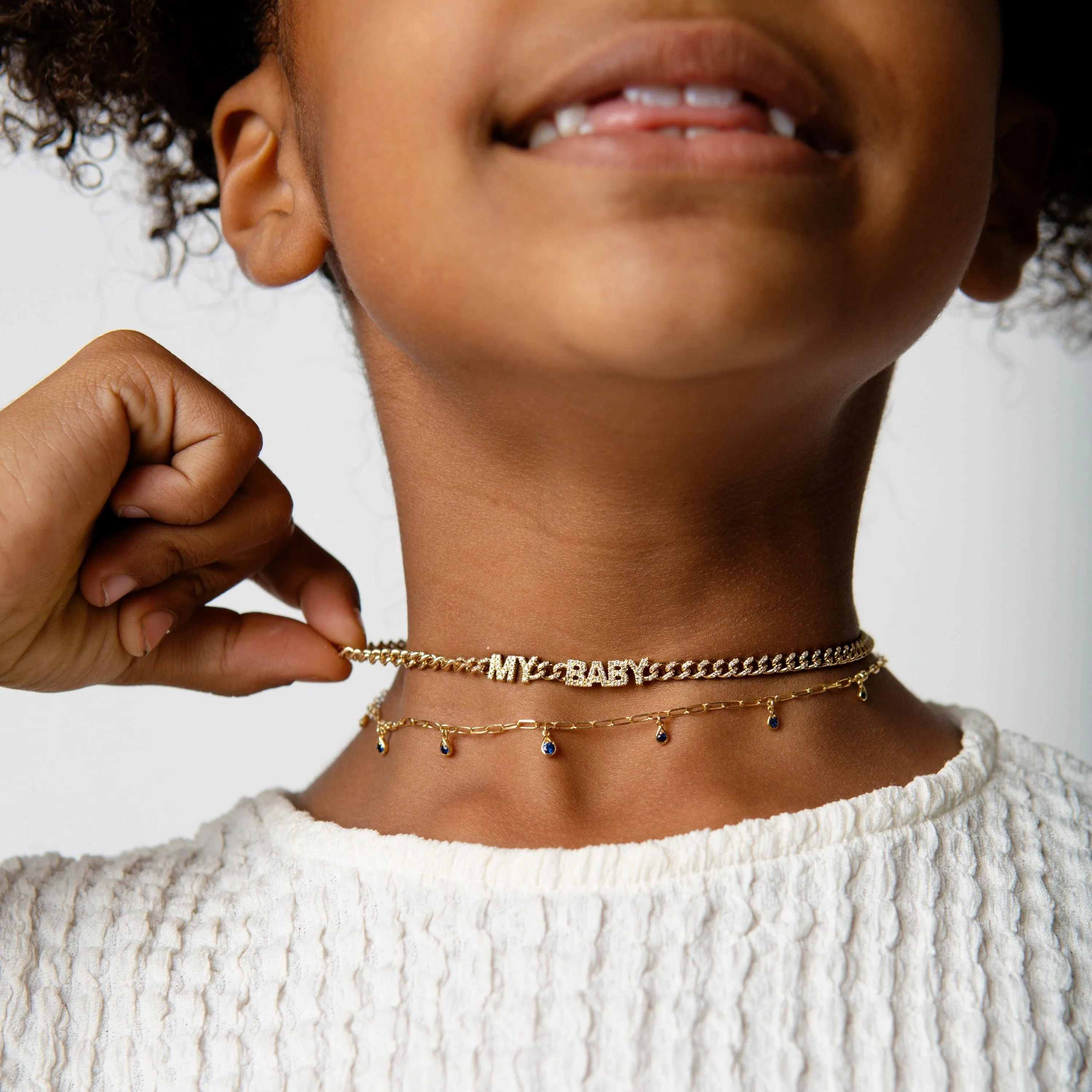 MINI ME DIAMOND PAVE "MY BABY" BABY LINK NECKLACE