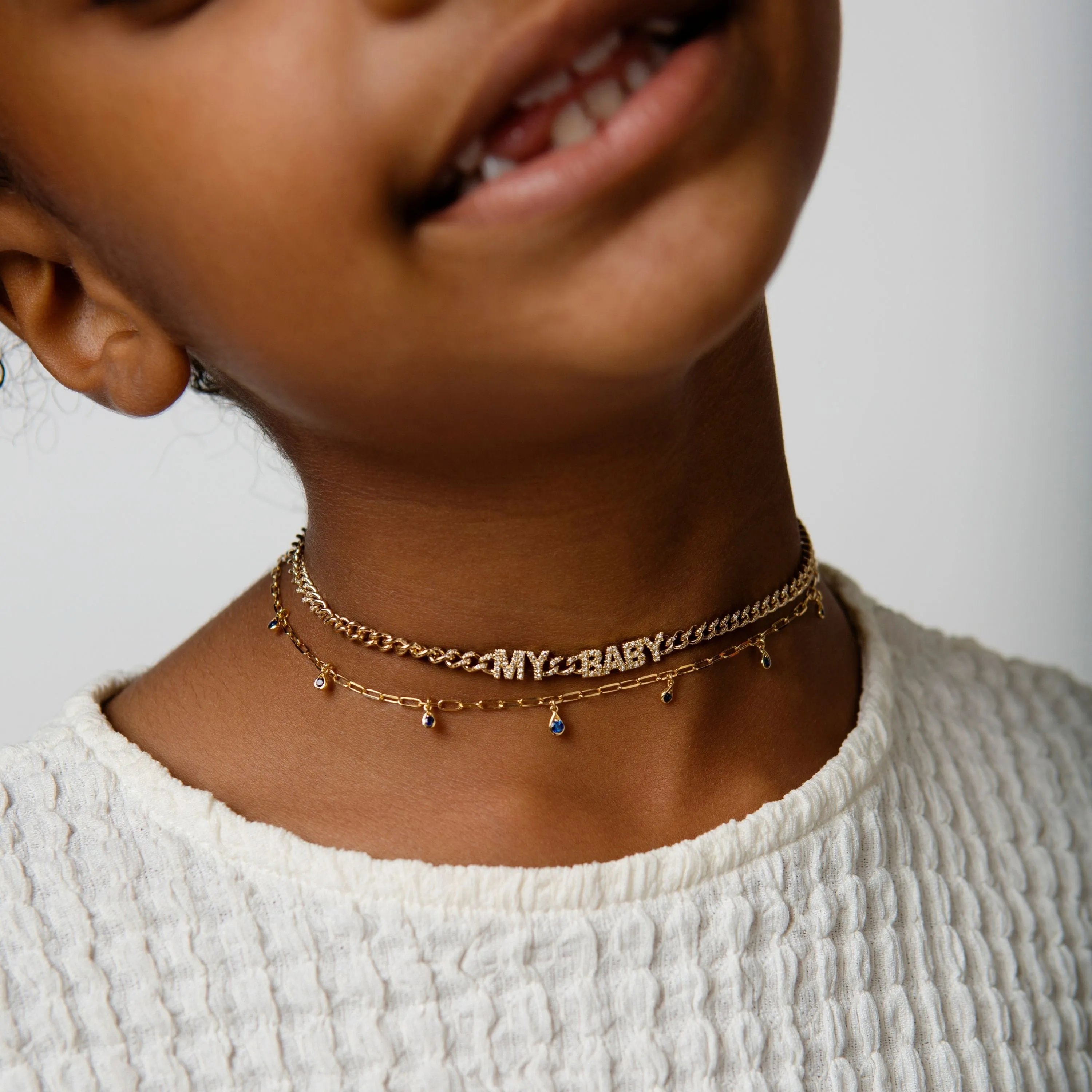 MINI ME DIAMOND PAVE "MY BABY" BABY LINK NECKLACE