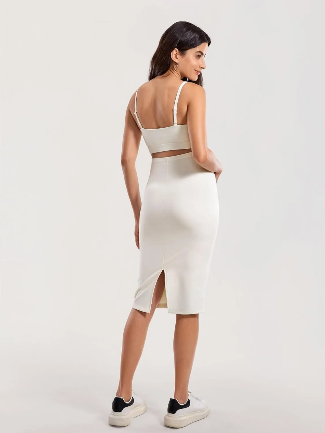 MOMANDA Women' s Maternity Skirt High Waist Midi Pencil Skirt with Slit Stretchy Pregnancy Casual