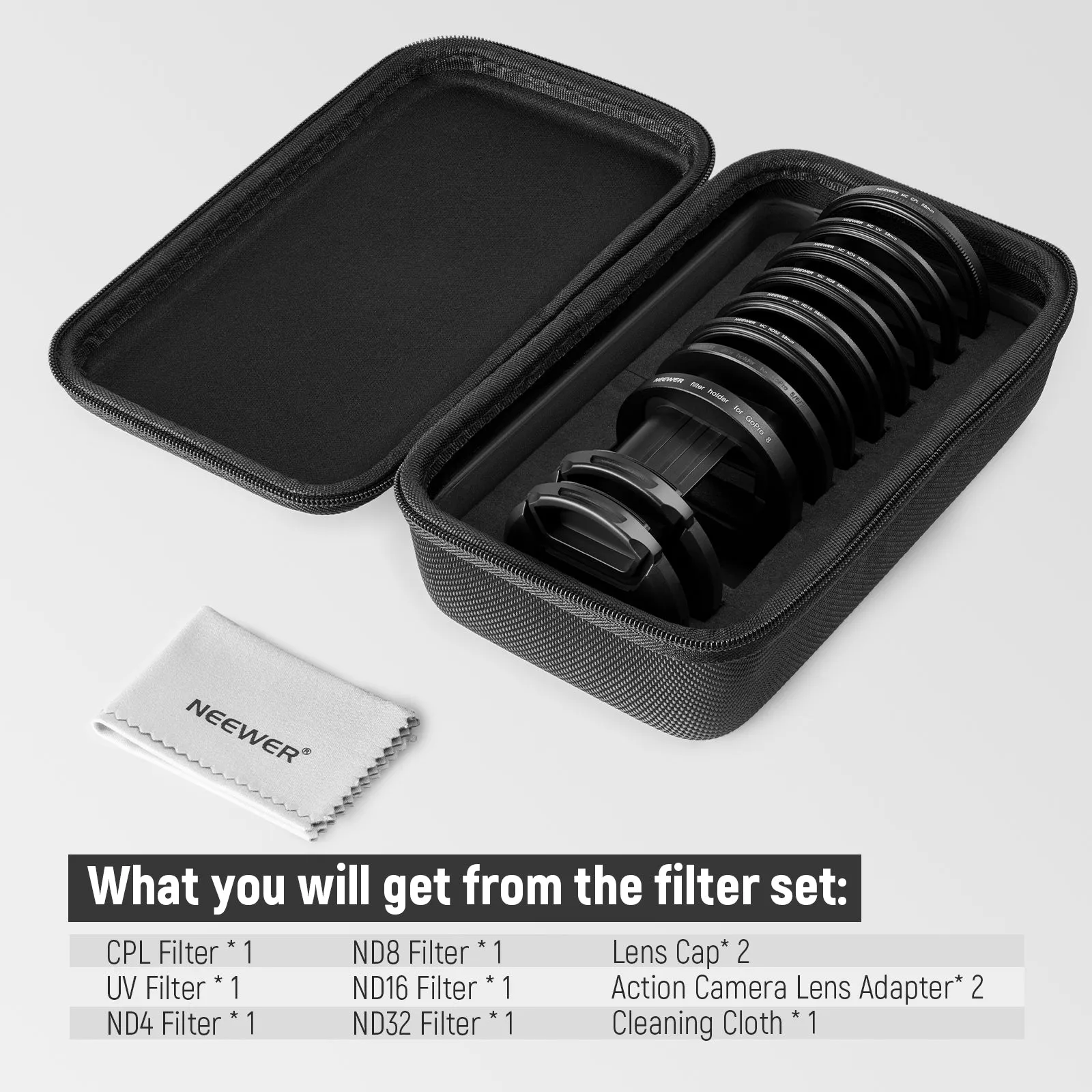 NEEWER 58mm Lens Filter Kit Compatible with GoPro Hero 8 7 6 5