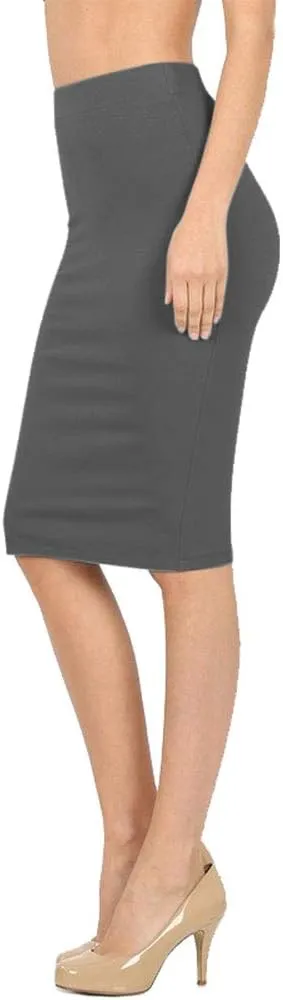 NioBe Clothing Women's High Waist Bodycon Midi Cotton Fitted Pencil Skirt
